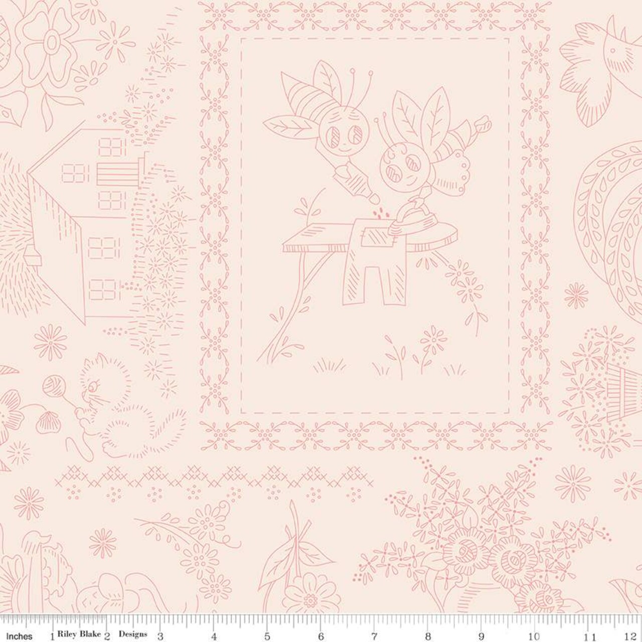 Fabric Riley Blake Coral Vintage Embroidery 108" Wide Back by the Quarter Yard WB15578-CORAL